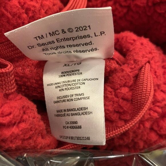 The Grinch Red Sherpa Unisex Pullover Christmas Hoodie Size XL Thumb Hole Cut‌‌‌ - Picture 7 of 8